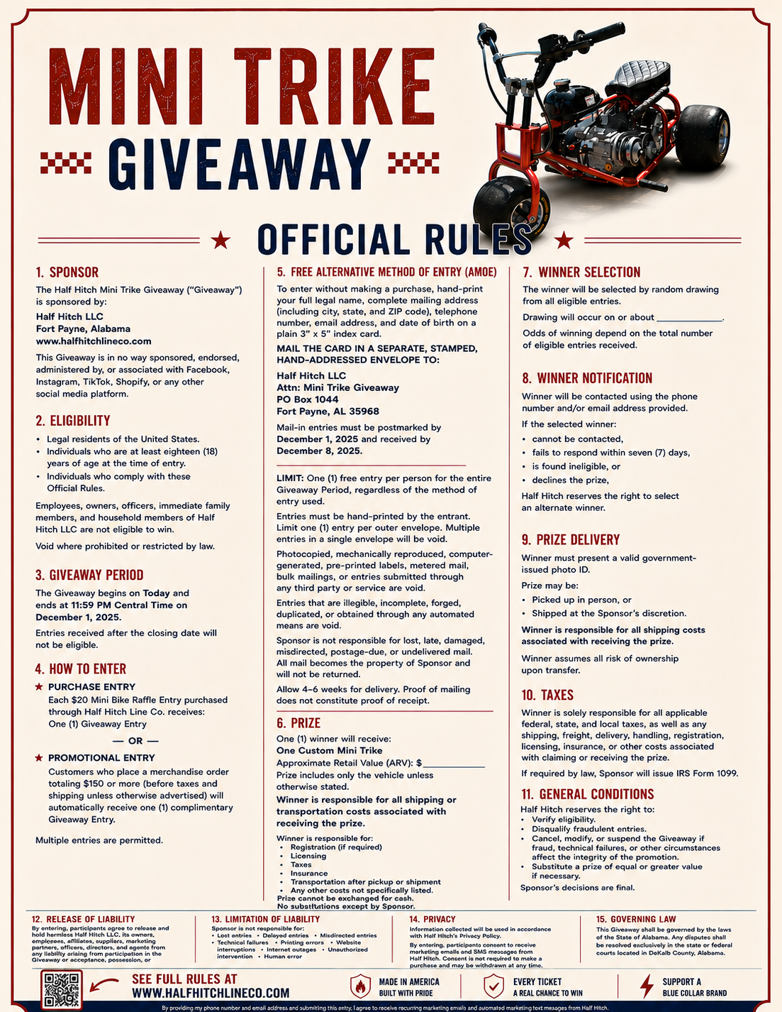 Mini Trike Raffle Entry